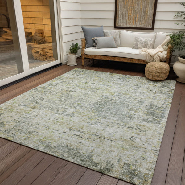 Homeroots 3' Blue Gray And Green Abstract Washable Area Rug For Indoor And Outdoor Spaces, Durable Design 10' X 14' Polyester 604552