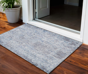 Homeroots 3' Blue Gray And Green Abstract Washable Area Rug For Indoor And Outdoor Spaces, Durable Design 3' X 5' Polyester 604553