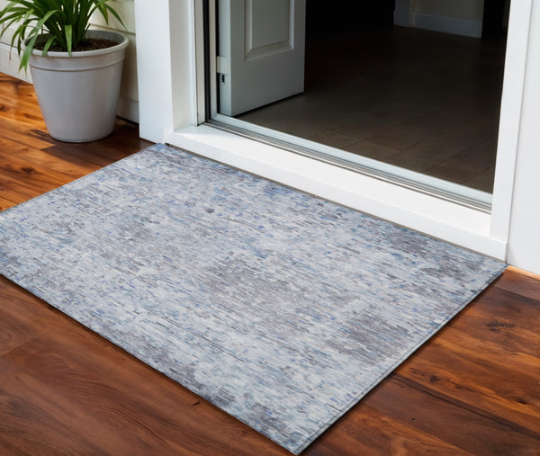 Homeroots 3' Blue Gray And Green Abstract Washable Area Rug For Indoor And Outdoor Spaces, Durable Design 3' X 5' Polyester 604553