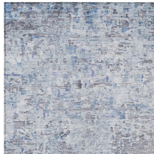 Homeroots 3' Blue Gray And Green Abstract Washable Area Rug For Indoor And Outdoor Spaces, Durable Design 3' X 5' Polyester 604553