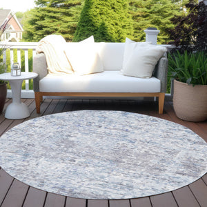 Homeroots 3' Blue Gray And Green Abstract Washable Area Rug For Indoor And Outdoor Spaces, Durable Design 8' Round Polyester 604555