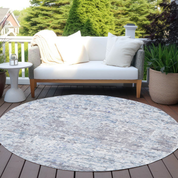 Homeroots 3' Blue Gray And Green Abstract Washable Area Rug For Indoor And Outdoor Spaces, Durable Design 8' Round Polyester 604555
