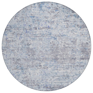 HomeRoots 5' Sky Blue Charcoal Ivory Abstract Area Rug - Stylish, Durable, and Washable for Indoor & Outdoor Use 8' Round 604555