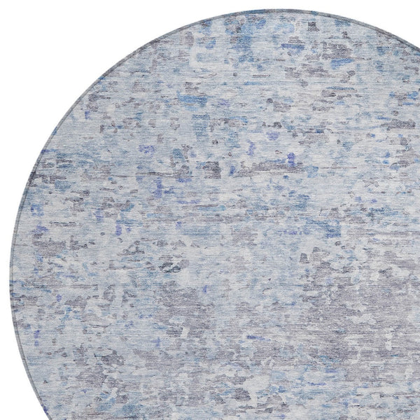 Homeroots 3' Blue Gray And Green Abstract Washable Area Rug For Indoor And Outdoor Spaces, Durable Design 8' Round Polyester 604555