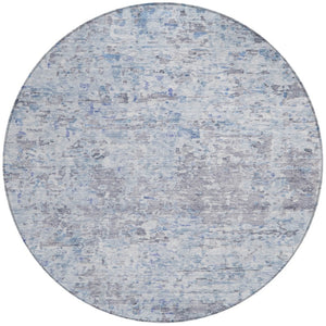 Homeroots 3' Blue Gray And Green Abstract Washable Area Rug For Indoor And Outdoor Spaces, Durable Design 8' Round Polyester 604555