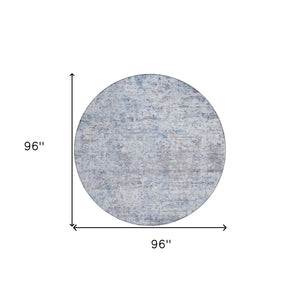 Homeroots 3' Blue Gray And Green Abstract Washable Area Rug For Indoor And Outdoor Spaces, Durable Design 8' Round Polyester 604555