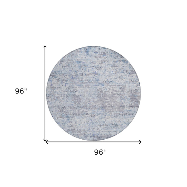 Homeroots 3' Blue Gray And Green Abstract Washable Area Rug For Indoor And Outdoor Spaces, Durable Design 8' Round Polyester 604555