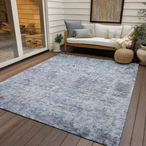 Homeroots 3' Blue Gray And Green Abstract Washable Area Rug For Indoor And Outdoor Spaces, Durable Design 9' X 12' Polyester 604557