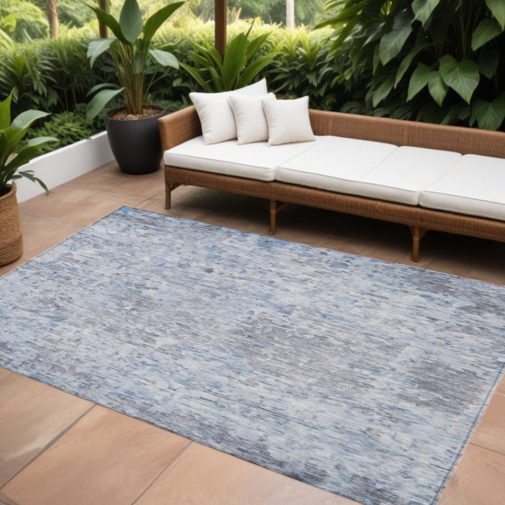 HomeRoots 5' Sky Blue Charcoal Ivory Abstract Area Rug - Stylish, Durable, and Washable for Indoor & Outdoor Use 10' X 14' 604558