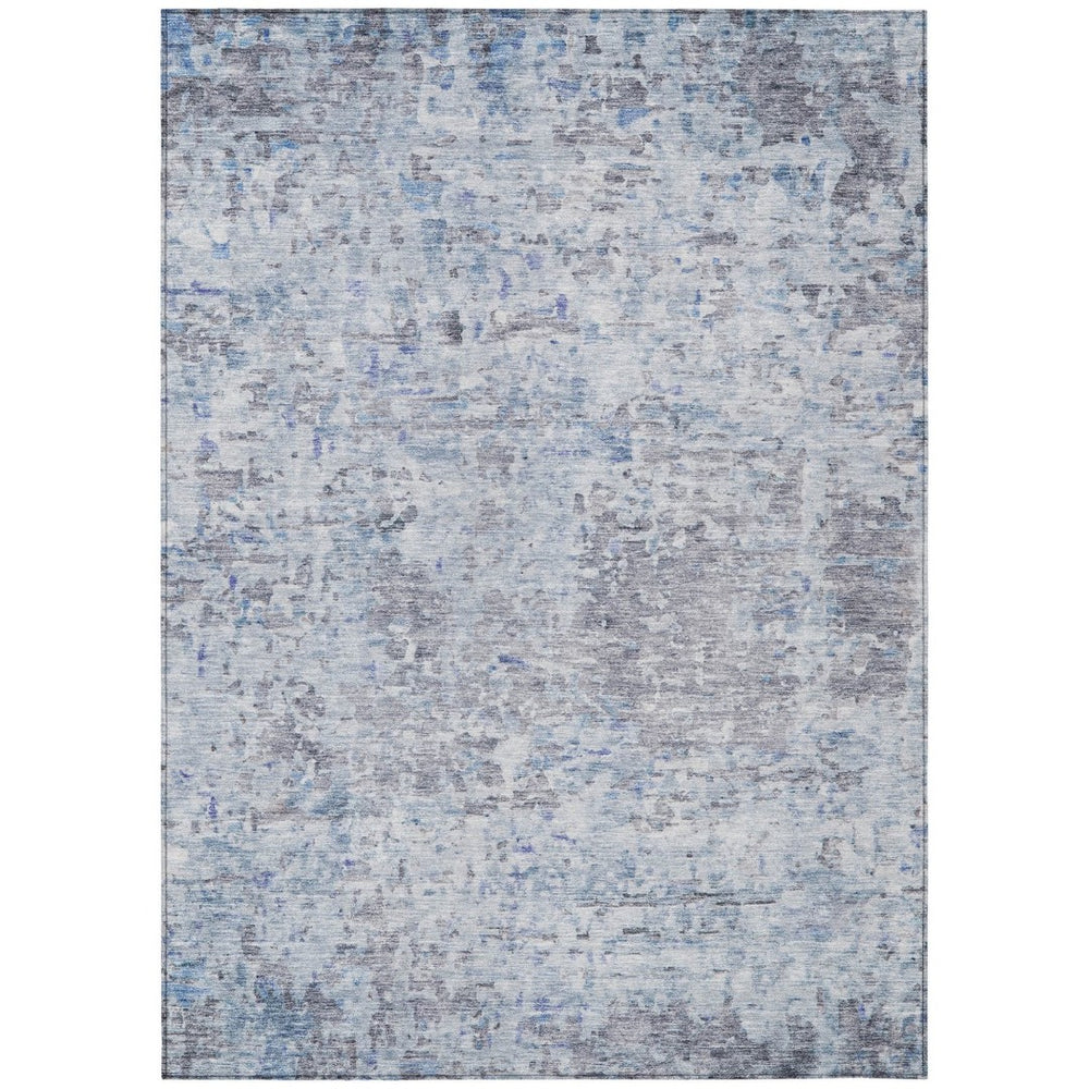 HomeRoots 5' Sky Blue Charcoal Ivory Abstract Area Rug - Stylish, Durable, and Washable for Indoor & Outdoor Use 10' X 14' 604558