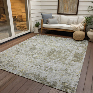 Homeroots 3' Blue Gray And Green Abstract Washable Area Rug For Indoor And Outdoor Spaces, Durable Design 3' X 5' Polyester 604559