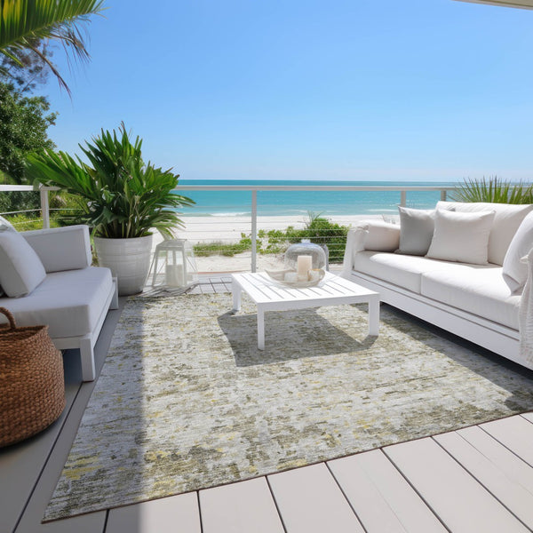 Homeroots 3' Blue Gray And Green Abstract Washable Area Rug For Indoor And Outdoor Spaces, Durable Design 5' X 8' Polyester 604560