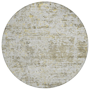 HomeRoots 5' Abstract Area Rug in Taupe, Light Yellow & Ivory – Washable, Durable for Indoor & Outdoor Use 8' Round 604561