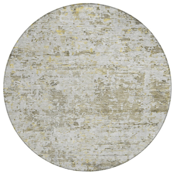HomeRoots 5' Abstract Area Rug in Taupe, Light Yellow & Ivory – Washable, Durable for Indoor & Outdoor Use 8' Round 604561