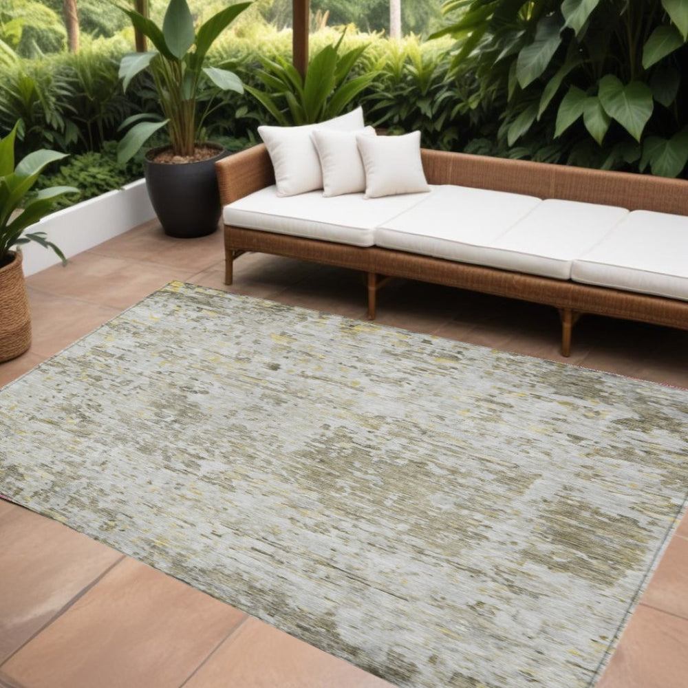 HomeRoots 5' Abstract Area Rug in Taupe, Light Yellow & Ivory – Washable, Durable for Indoor & Outdoor Use 8' X 10' 604562