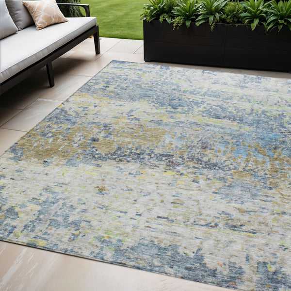 HomeRoots 5' Abstract Washable Area Rug in Blue, Green, and Ivory - Stylish Indoor/Outdoor Solution for Any Space 5' X 8' 604572