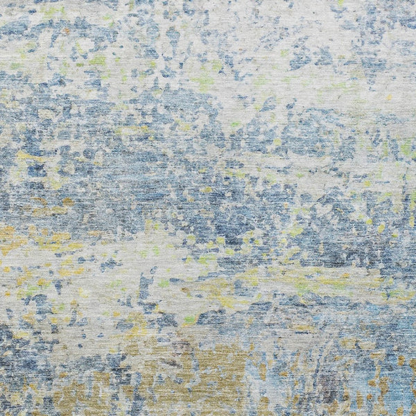 HomeRoots 5' Abstract Washable Area Rug in Blue, Green, and Ivory - Stylish Indoor/Outdoor Solution for Any Space 5' X 8' 604572