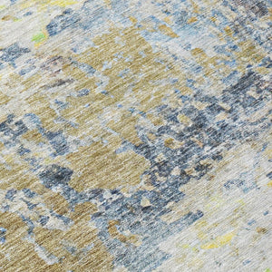 HomeRoots 5' Abstract Washable Area Rug in Blue, Green, and Ivory - Stylish Indoor/Outdoor Solution for Any Space 5' X 8' 604572