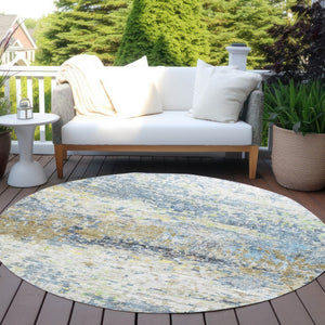 HomeRoots 5' Abstract Washable Area Rug in Blue, Green, and Ivory - Stylish Indoor/Outdoor Solution for Any Space 8' Round 604573