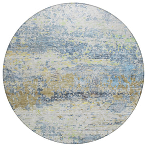 HomeRoots 5' Abstract Washable Area Rug in Blue, Green, and Ivory - Stylish Indoor/Outdoor Solution for Any Space 8' Round 604573
