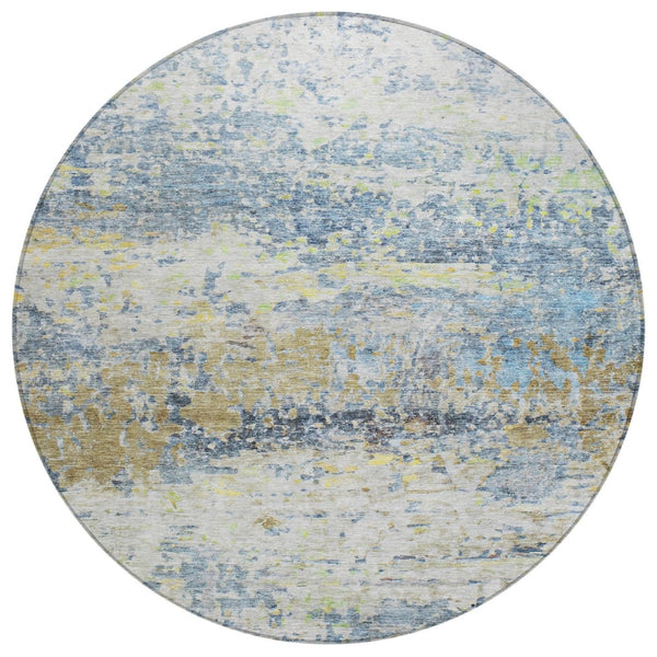HomeRoots 5' Abstract Washable Area Rug in Blue, Green, and Ivory - Stylish Indoor/Outdoor Solution for Any Space 8' Round 604573