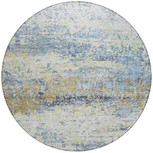 HomeRoots 5' Abstract Washable Area Rug in Blue, Green, and Ivory - Stylish Indoor/Outdoor Solution for Any Space 8' Round 604573