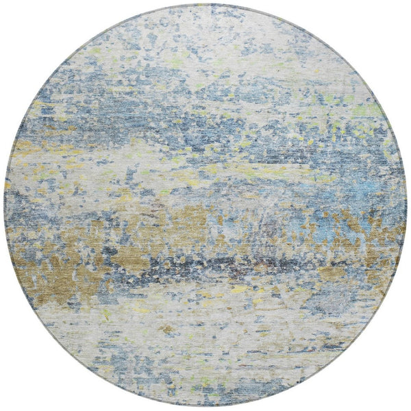 HomeRoots 5' Abstract Washable Area Rug in Blue, Green, and Ivory - Stylish Indoor/Outdoor Solution for Any Space 8' Round 604573