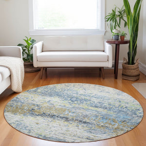 HomeRoots 5' Abstract Washable Area Rug in Blue, Green, and Ivory - Stylish Indoor/Outdoor Solution for Any Space 8' Round 604573