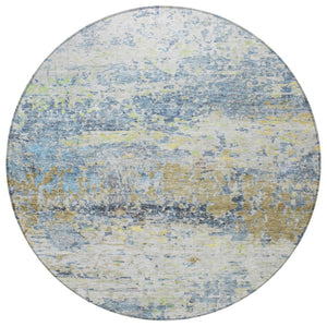 HomeRoots 5' Abstract Washable Area Rug in Blue, Green, and Ivory - Stylish Indoor/Outdoor Solution for Any Space 8' Round 604573