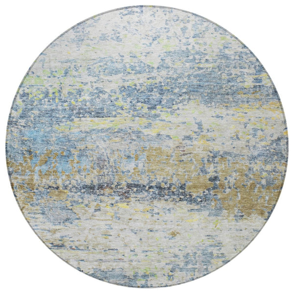HomeRoots 5' Abstract Washable Area Rug in Blue, Green, and Ivory - Stylish Indoor/Outdoor Solution for Any Space 8' Round 604573