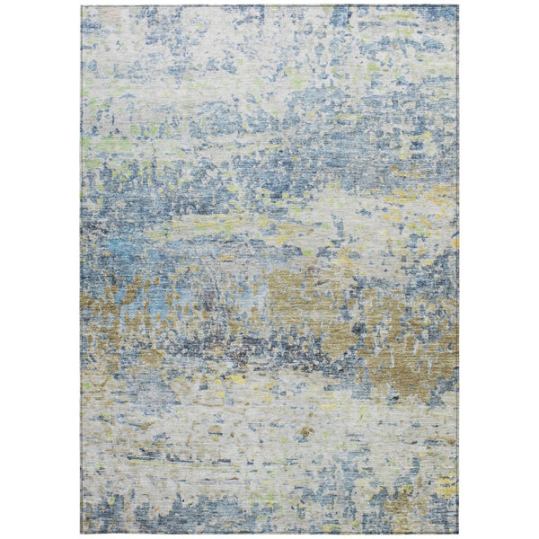 HomeRoots 5' Abstract Washable Area Rug in Blue, Green, and Ivory - Stylish Indoor/Outdoor Solution for Any Space 8' X 10' 604574