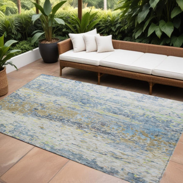 HomeRoots 9' Blue Green Ivory Abstract Washable Area Rug - Durable, Stylish for Indoor & Outdoor Spaces! 604575