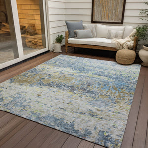 HomeRoots 9' Blue Green Ivory Abstract Washable Area Rug - Durable, Stylish for Indoor & Outdoor Spaces! 604575