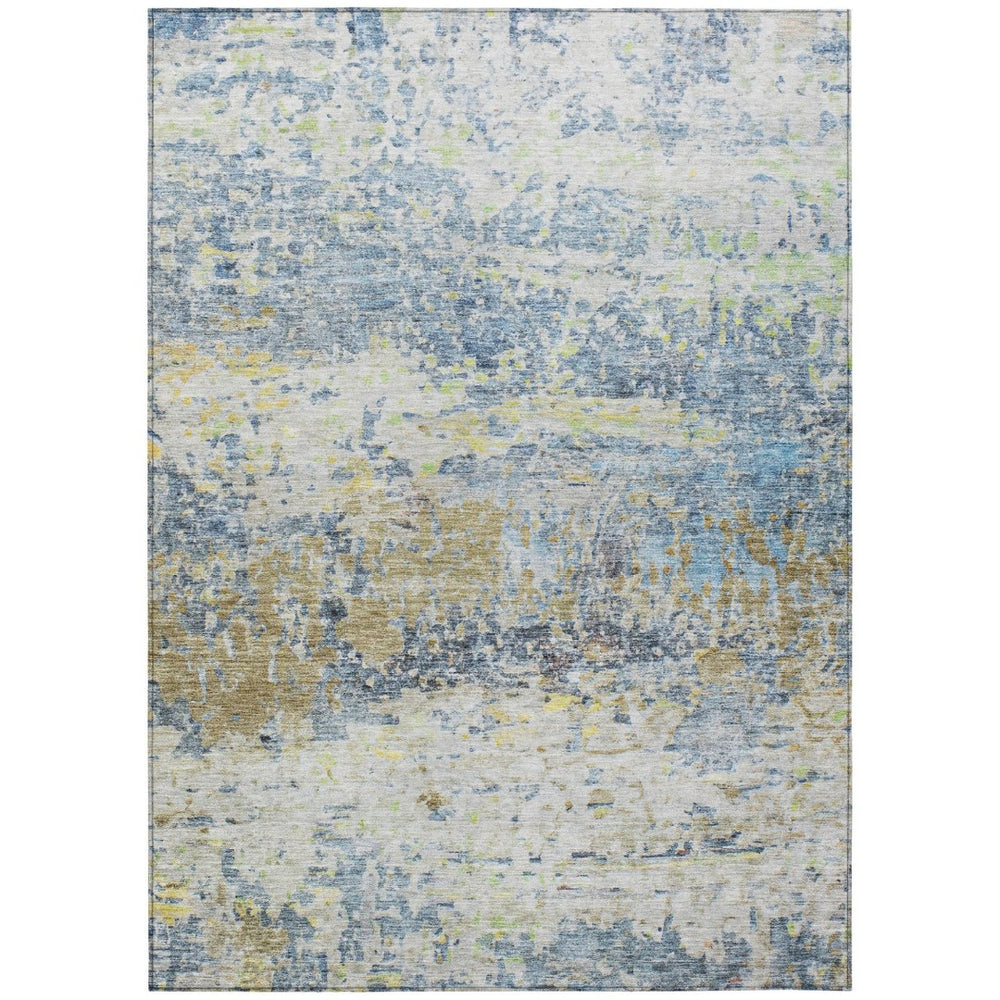 HomeRoots 9' Blue Green Ivory Abstract Washable Area Rug - Durable, Stylish for Indoor & Outdoor Spaces! 604575