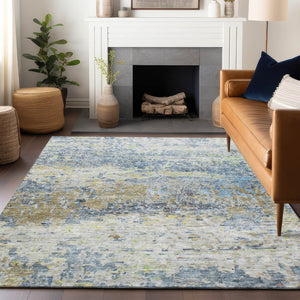 HomeRoots 9' Blue Green Ivory Abstract Washable Area Rug - Durable, Stylish for Indoor & Outdoor Spaces! 604575