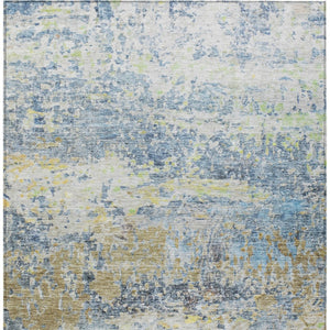 HomeRoots 5' Abstract Washable Area Rug in Blue, Green, and Ivory - Stylish Indoor/Outdoor Solution for Any Space 10' X 14' 604576