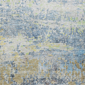 HomeRoots 5' Abstract Washable Area Rug in Blue, Green, and Ivory - Stylish Indoor/Outdoor Solution for Any Space 10' X 14' 604576