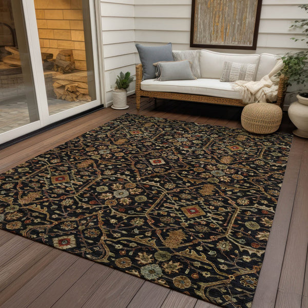 Homeroots 3' Black Brown Red Floral Washable Area Rug For Indoor Outdoor Spaces – Durable & Stylish Design 3' X 5' Polyester 604577