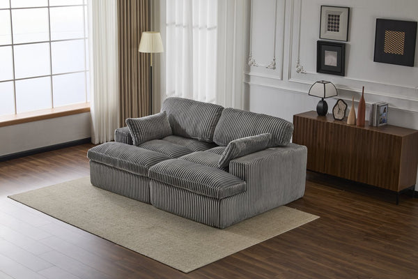 English Elm Double Corduroy Chaise Lounge Sofa Bed - Oversized Modular Sleeper, Deep Seat Comfort & Support Grey W3723S00008
