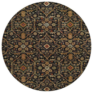 HomeRoots 5' Timeless Floral Area Rug - Durable, Washable Indoor/Outdoor Design in Black, Brown & Red 8' Round 604579