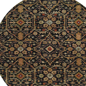Homeroots 3' Black Brown Red Floral Washable Area Rug For Indoor Outdoor Spaces – Durable & Stylish Design 8' Round Polyester 604579