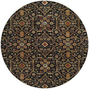 HomeRoots 5' Timeless Floral Area Rug - Durable, Washable Indoor/Outdoor Design in Black, Brown & Red 8' Round 604579