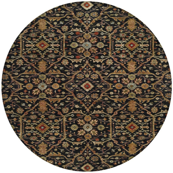 HomeRoots 5' Timeless Floral Area Rug - Durable, Washable Indoor/Outdoor Design in Black, Brown & Red 8' Round 604579