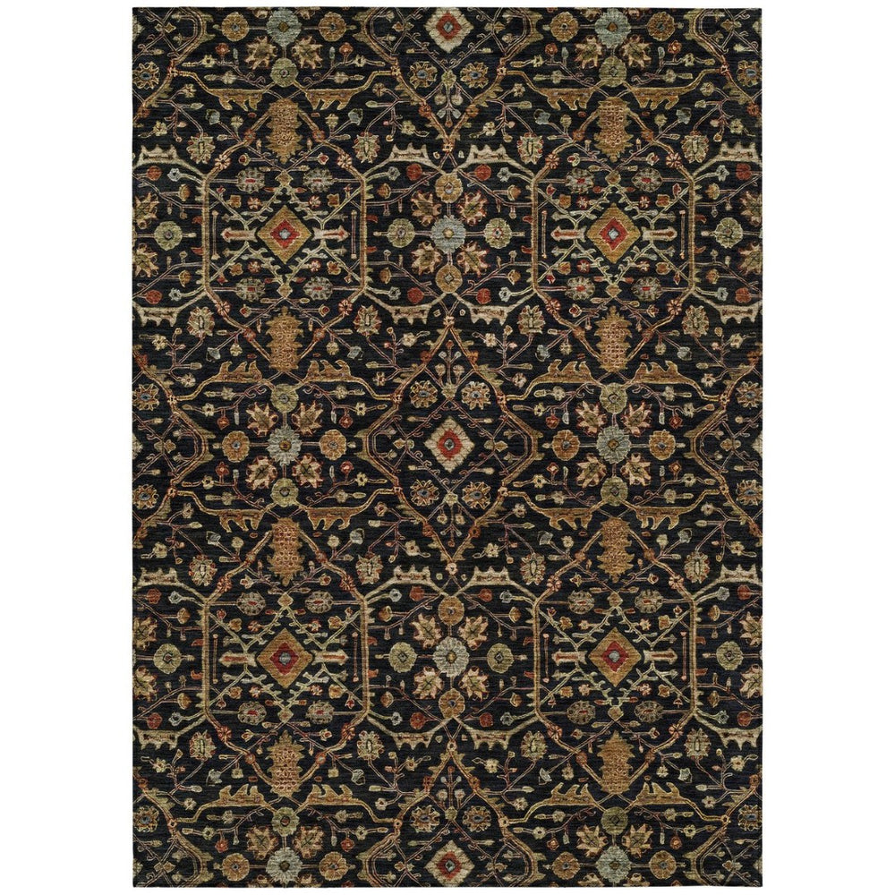 HomeRoots 9' Washable Black, Brown & Red Floral Area Rug - Durable, Stylish Indoor/Outdoor Accessory for Homes 604581