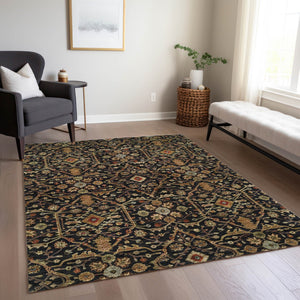 Homeroots 3' Black Brown Red Floral Washable Area Rug For Indoor Outdoor Spaces – Durable & Stylish Design 10' X 14' Polyester 604582