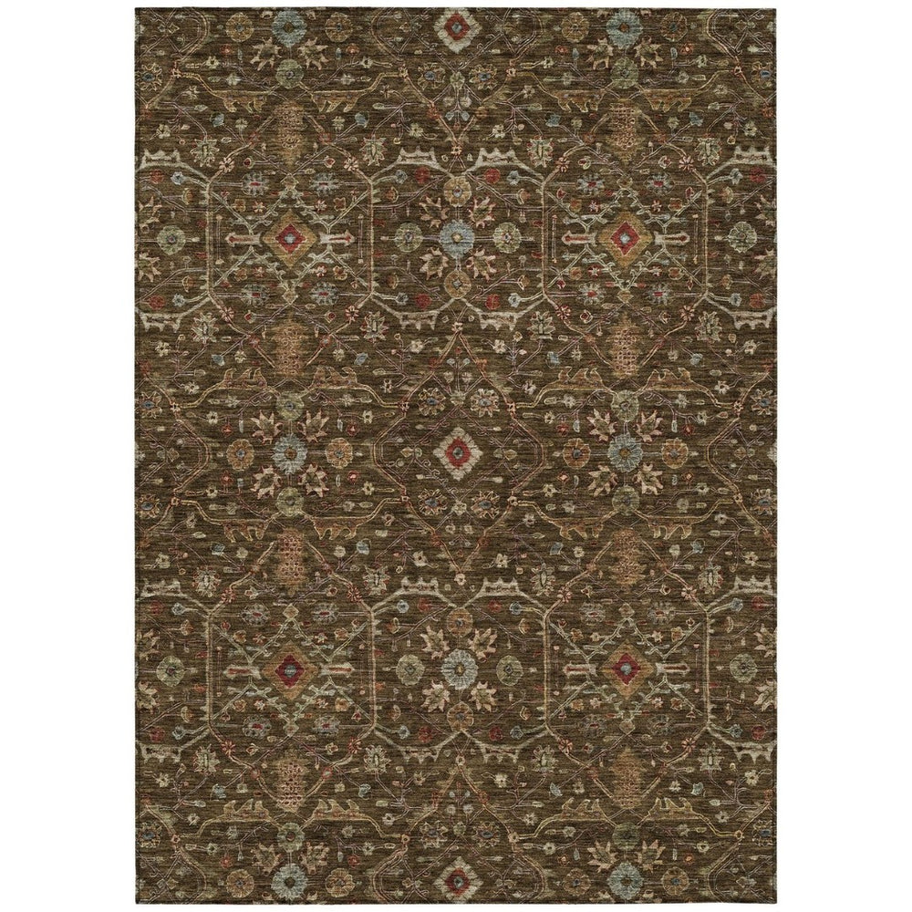 HomeRoots 5' Timeless Floral Washable Area Rug in Chocolate, Red & Green - Perfect for Indoor & Outdoor Use 5' X 8' 604584
