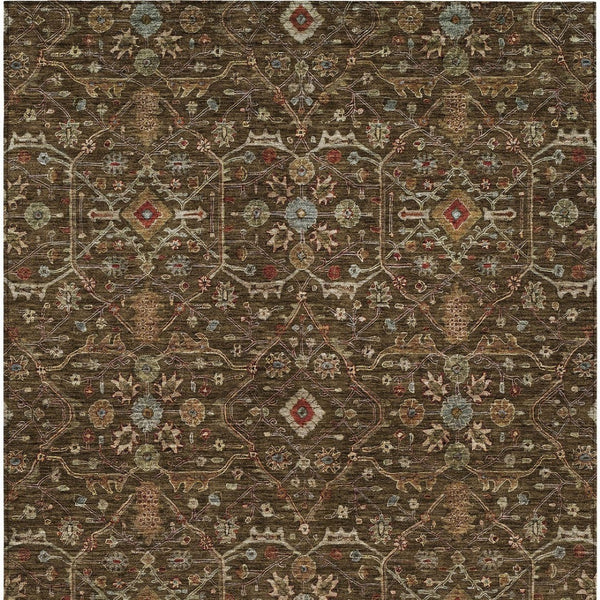 Homeroots 3' Black Brown Red Floral Washable Area Rug For Indoor Outdoor Spaces – Durable & Stylish Design 5' X 8' Polyester 604584