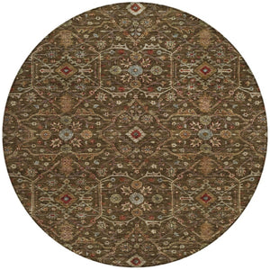 Homeroots 3' Black Brown Red Floral Washable Area Rug For Indoor Outdoor Spaces – Durable & Stylish Design 8' Round Polyester 604585