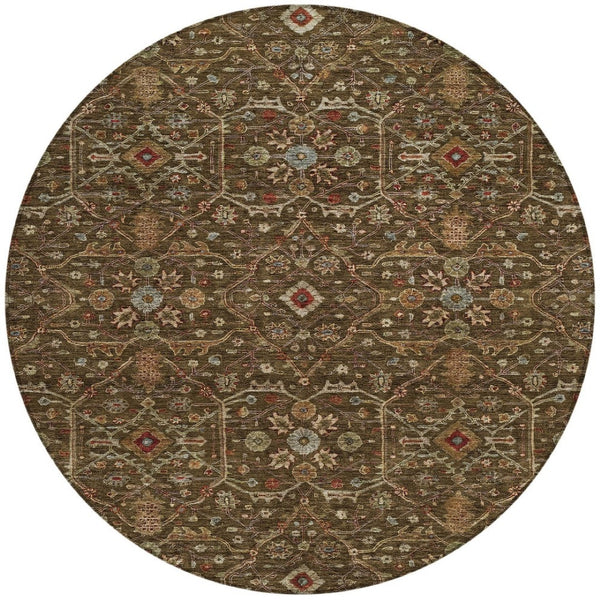 Homeroots 3' Black Brown Red Floral Washable Area Rug For Indoor Outdoor Spaces – Durable & Stylish Design 8' Round Polyester 604585