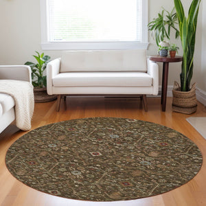 Homeroots 3' Black Brown Red Floral Washable Area Rug For Indoor Outdoor Spaces – Durable & Stylish Design 8' Round Polyester 604585